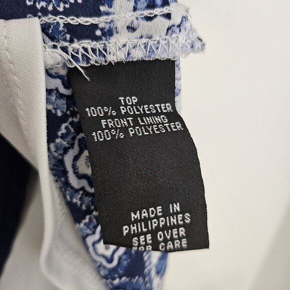 IZ Byer Blouse Women's White Blue Geometric V-Neck Sleeveless Tank Top Size S - Picture 7 of 12